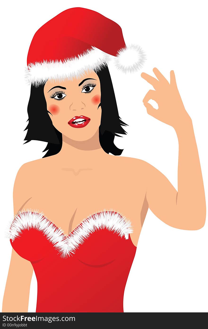 Vector Illustration of a beautiful christmas girl showing OK sign. Vector Illustration of a beautiful christmas girl showing OK sign