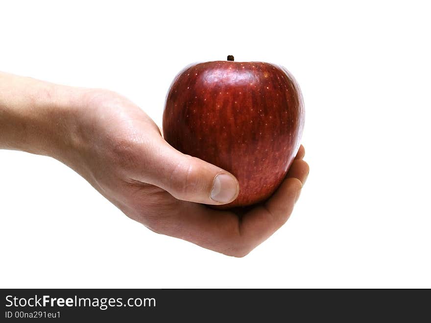 Hand with apple on the white background