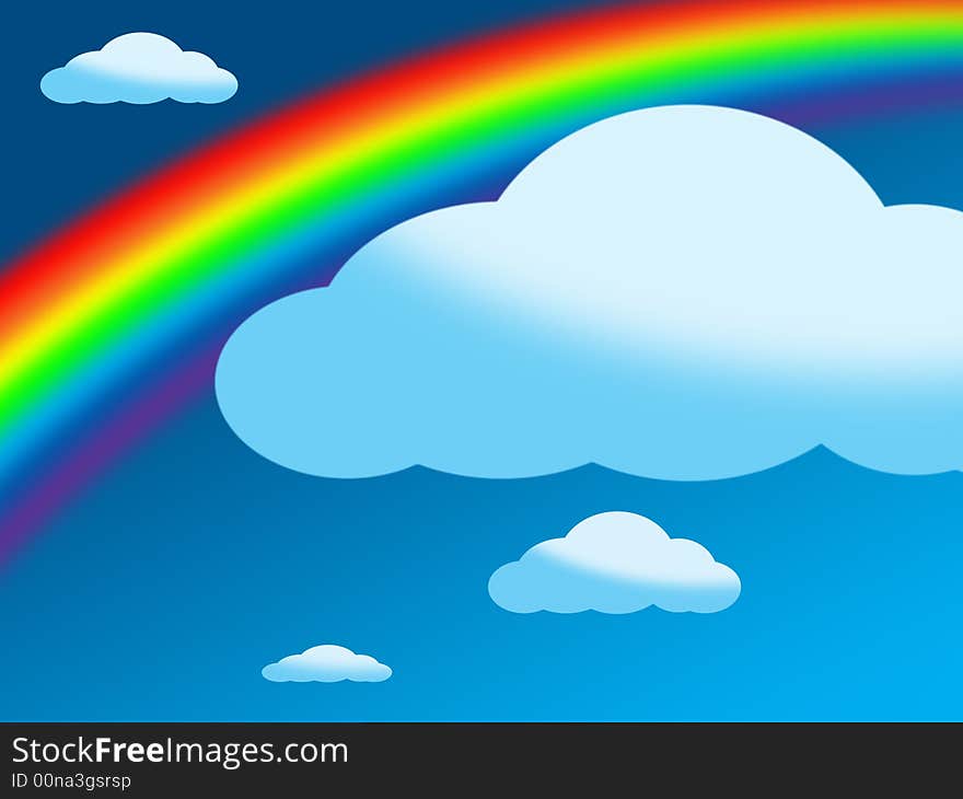 Rainbow and clouds on a background of the blue sky