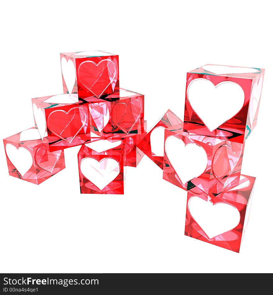 Translucent red boxes decorated for Valentines  Day. Translucent red boxes decorated for Valentines  Day.