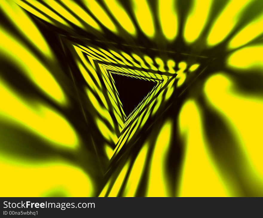 Background with a triangle from abstract yellow lines on black. Background with a triangle from abstract yellow lines on black