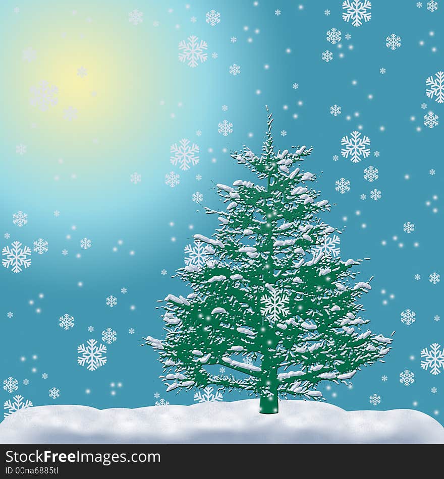 Background for a christmas congratulation. A snowfall and a fur-tree. Background for a christmas congratulation. A snowfall and a fur-tree.