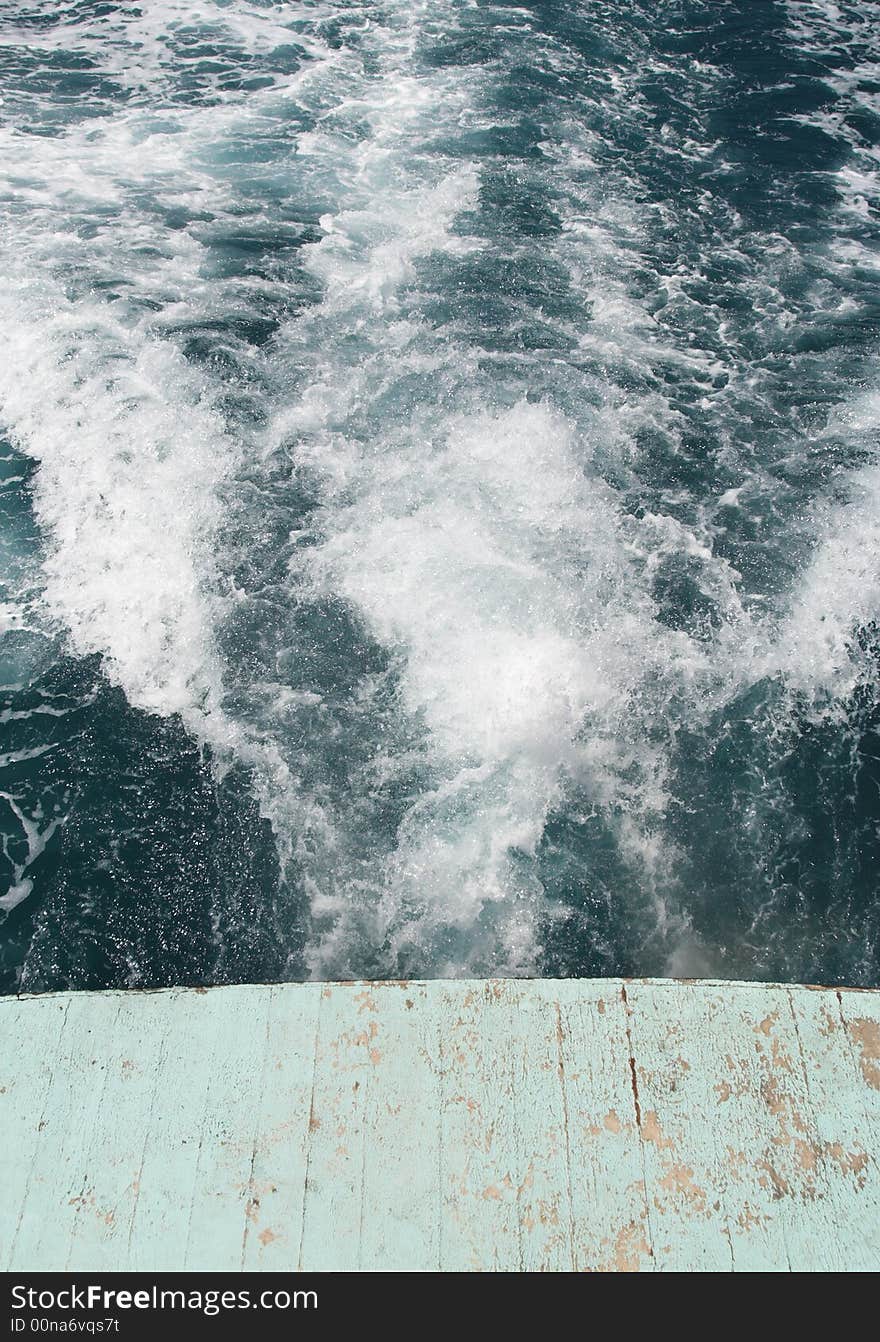 Trace on water left by a boat