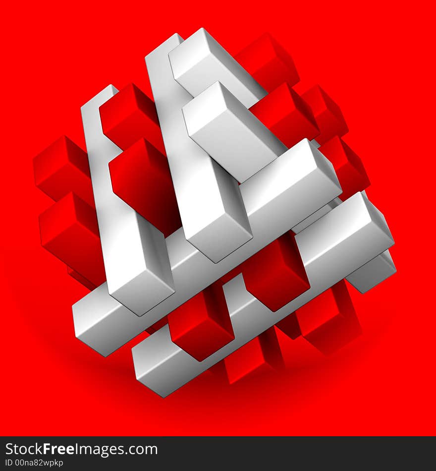 3D Puzzle Isolated on Red. 3D Puzzle Isolated on Red