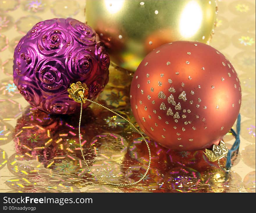 Colorful christmas balls on golden background. Colorful christmas balls on golden background