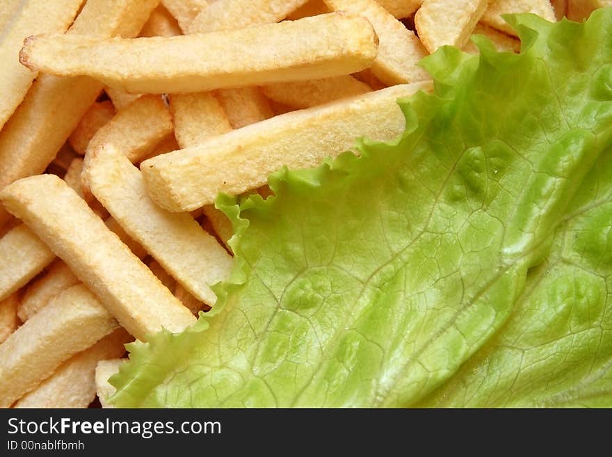 French Fries and Lettuce Salad