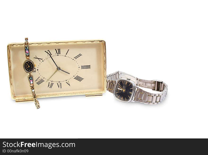 Old isolated watch and clock. Old isolated watch and clock