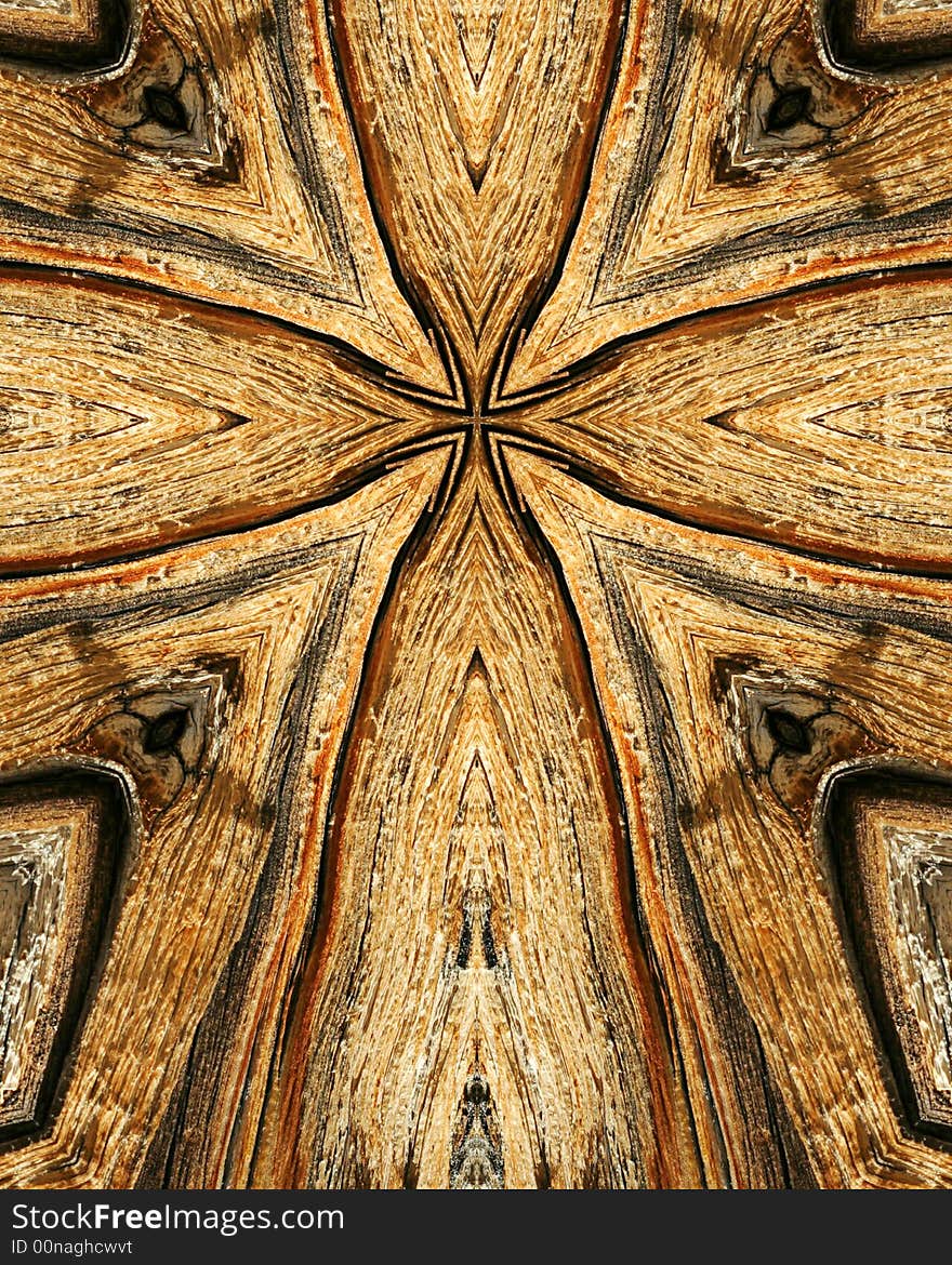 Kaleidoscope cross: wood grains from tree stump. Kaleidoscope cross: wood grains from tree stump