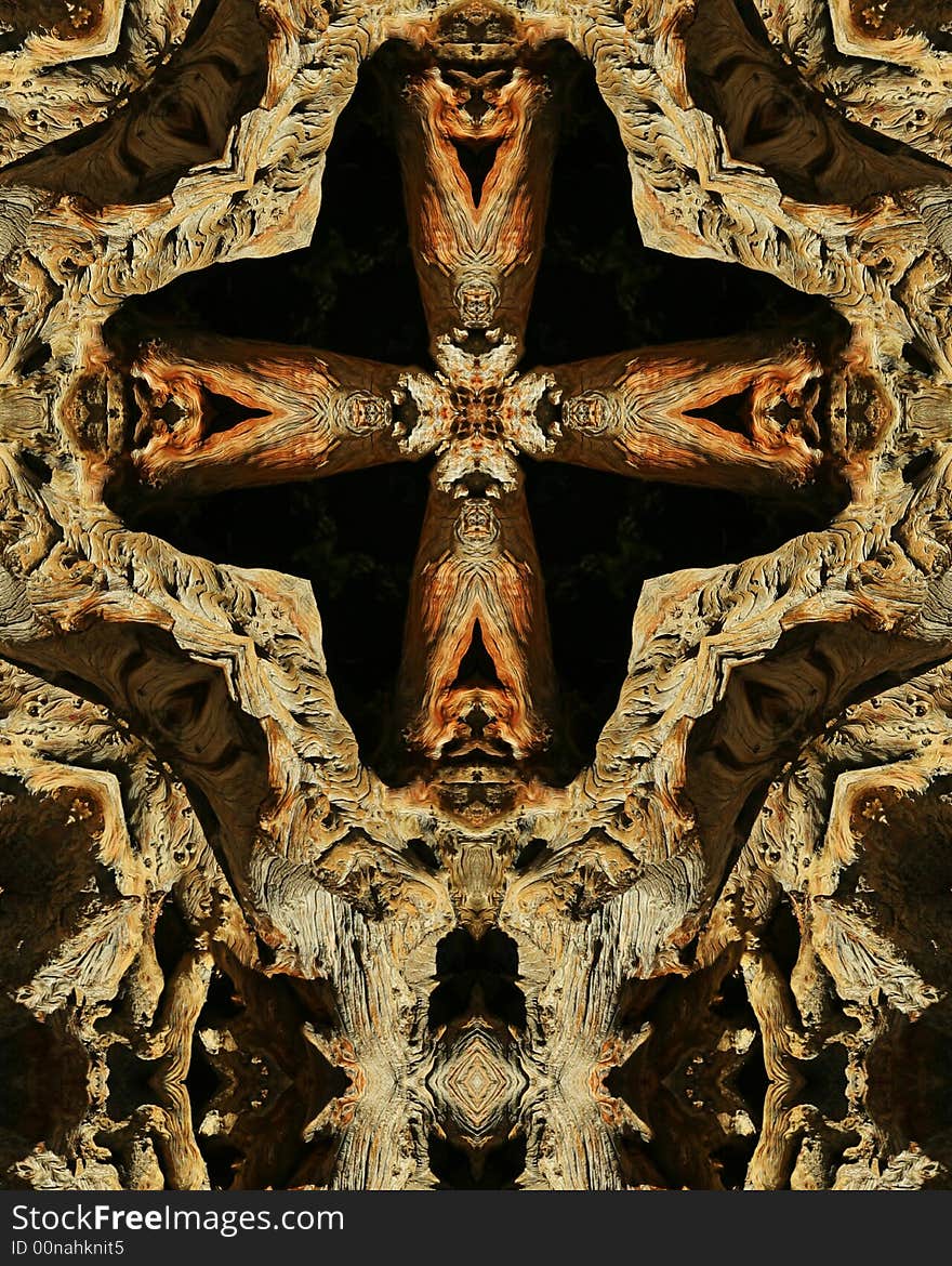 Kaleidoscope cross:  wood grains from tree stump. Kaleidoscope cross:  wood grains from tree stump