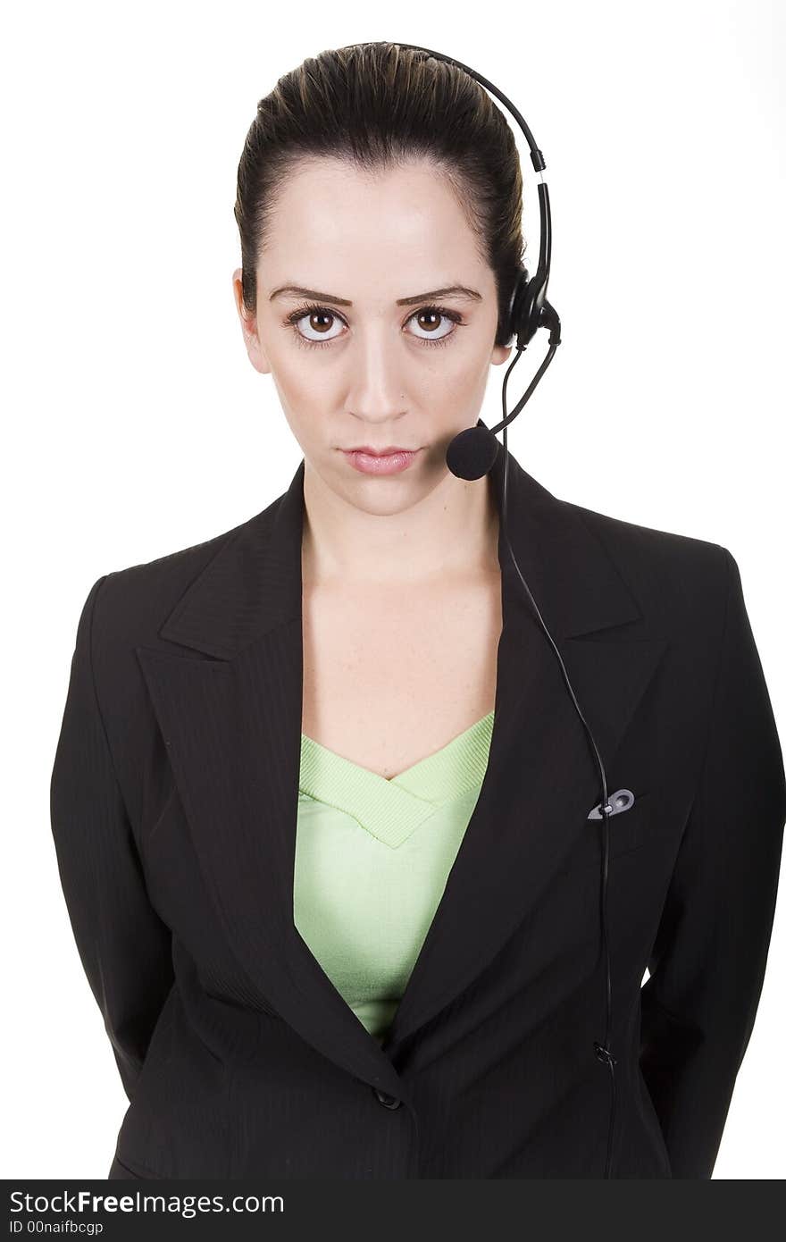 Business woman with headset over white background. Business woman with headset over white background