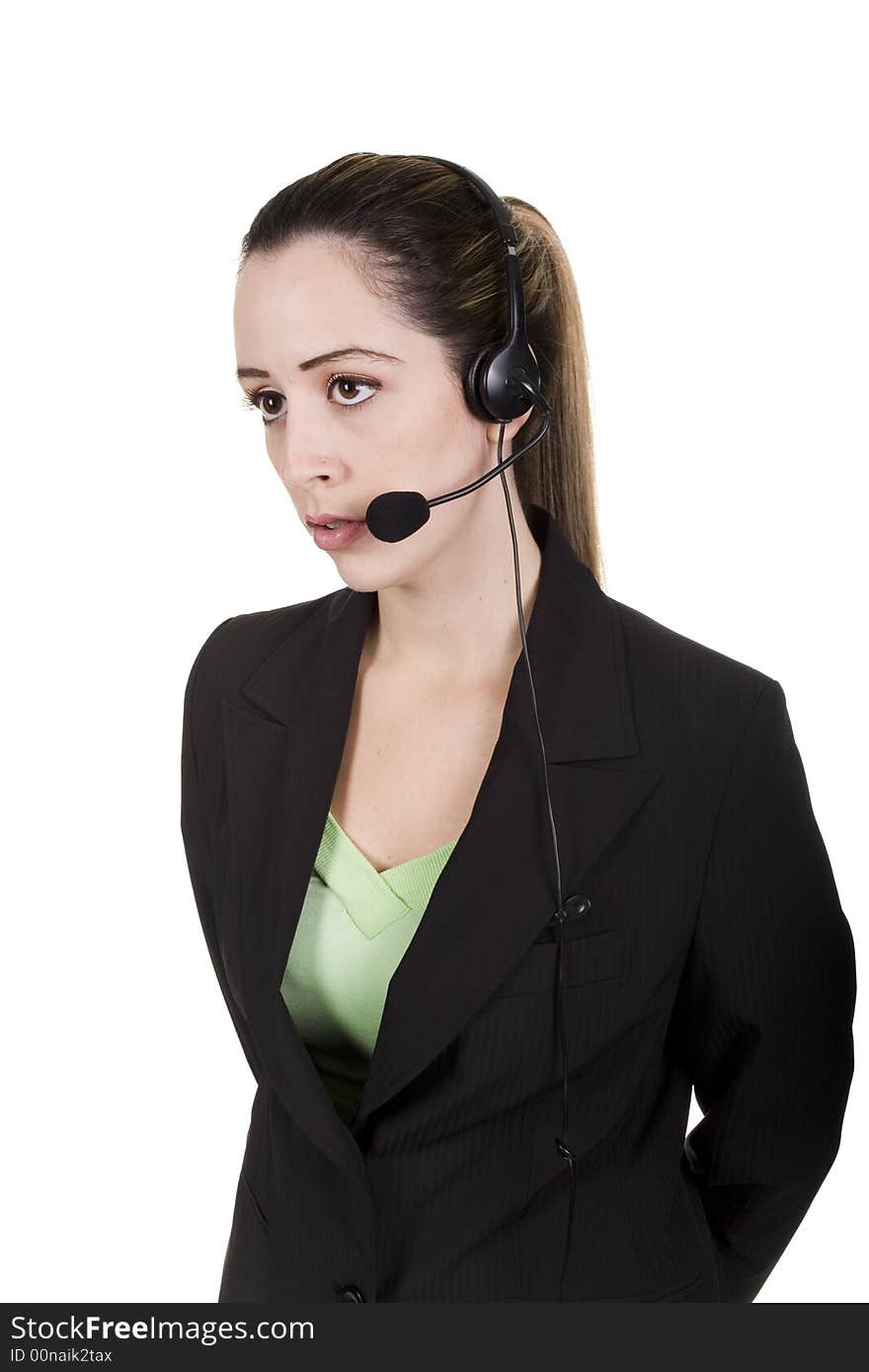 Business woman with headset over white background. Business woman with headset over white background