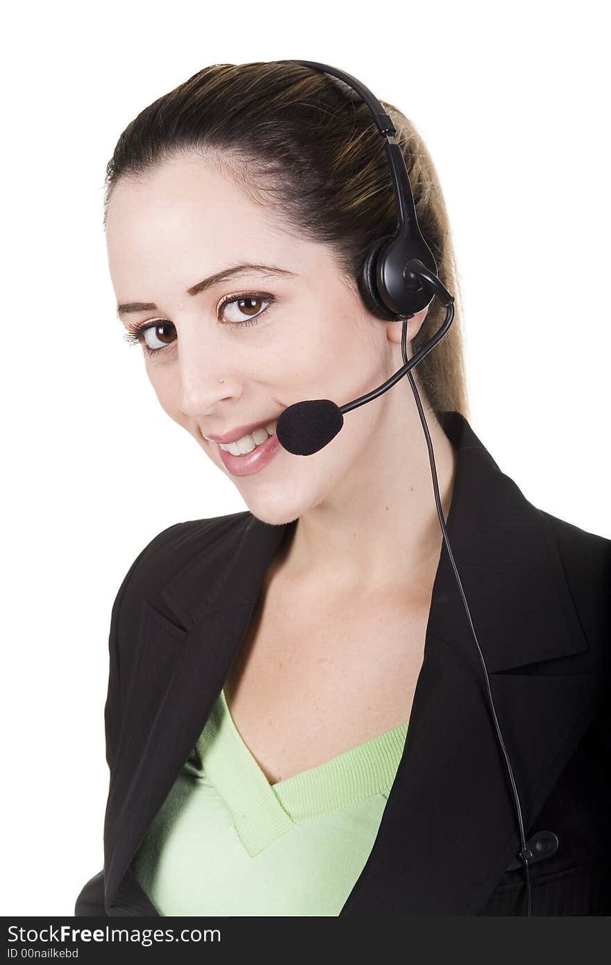 Business woman with headset over white background. Business woman with headset over white background