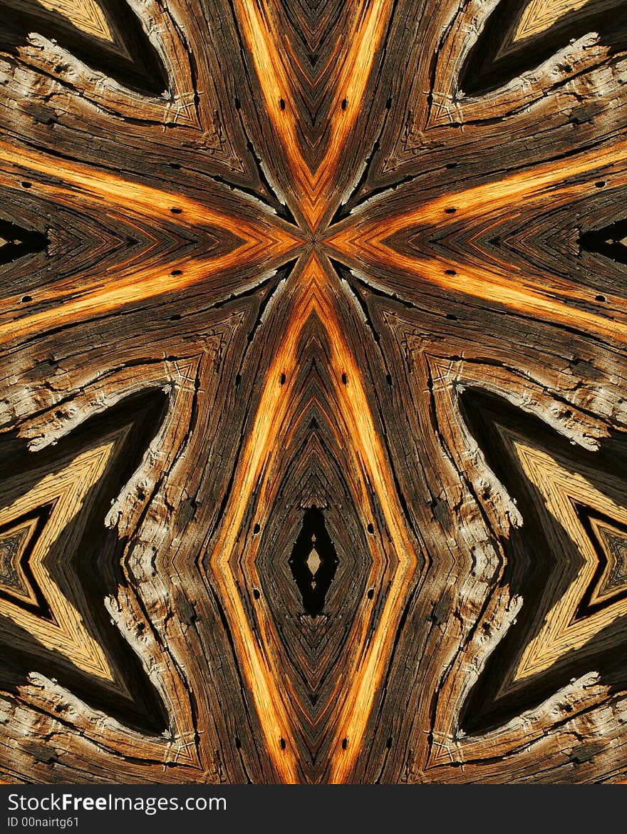 Kaleidoscope cross:  wood grains from tree stump. Kaleidoscope cross:  wood grains from tree stump