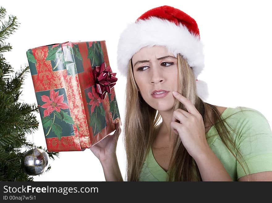 Woman with Christmas gift. Woman with Christmas gift.