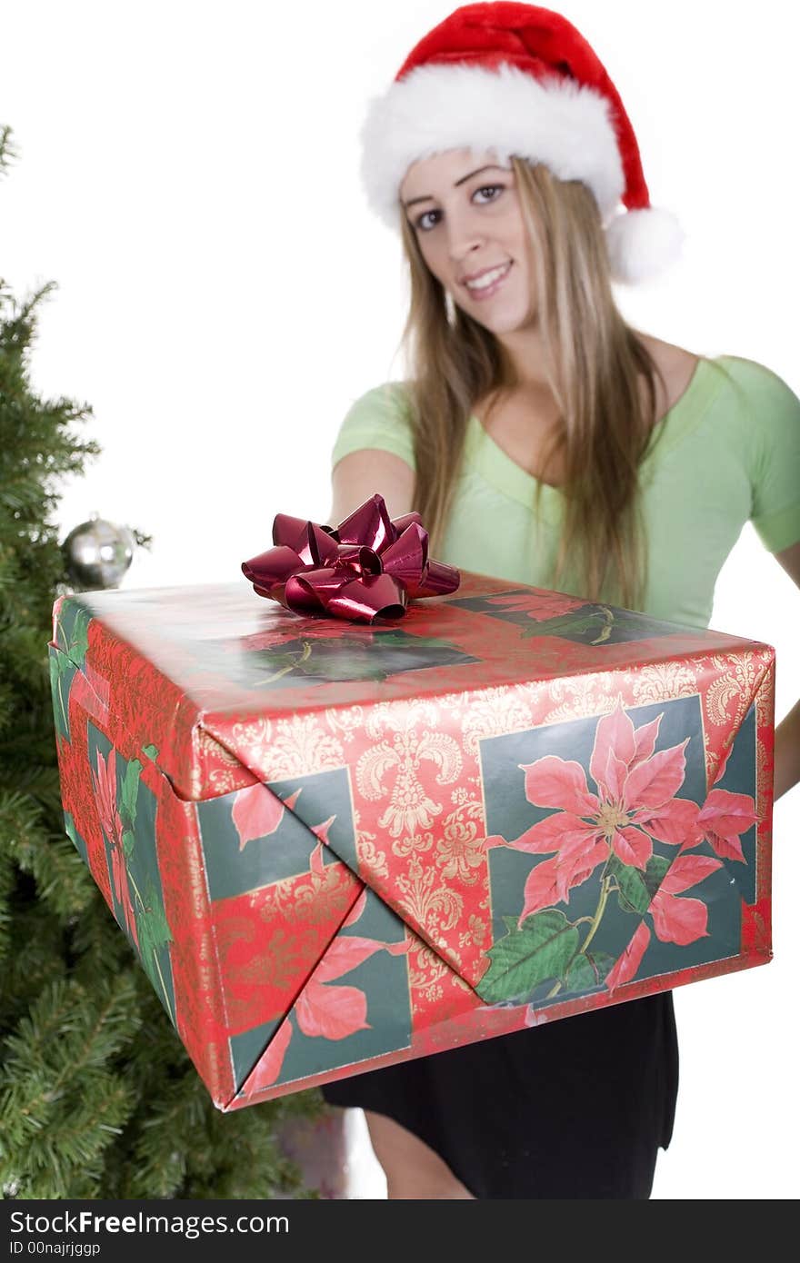 Woman with Christmas gift. Woman with Christmas gift.