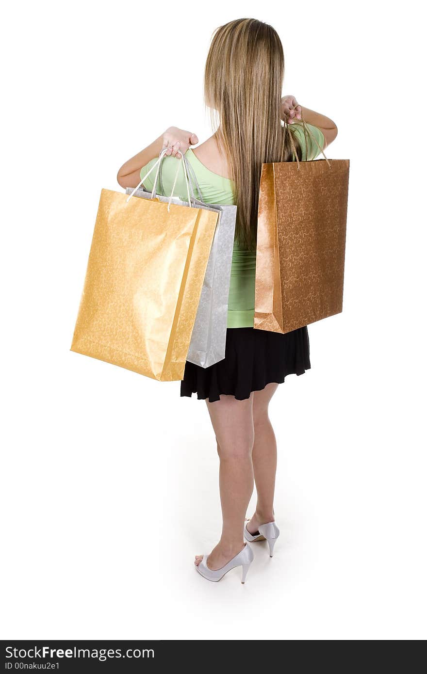 Woman with shopping bags over white background