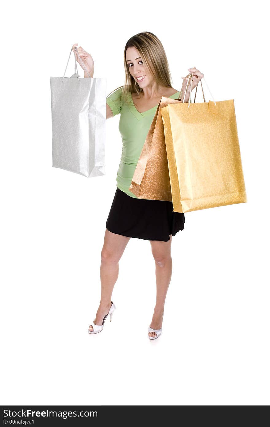 Woman with shopping bags over white background