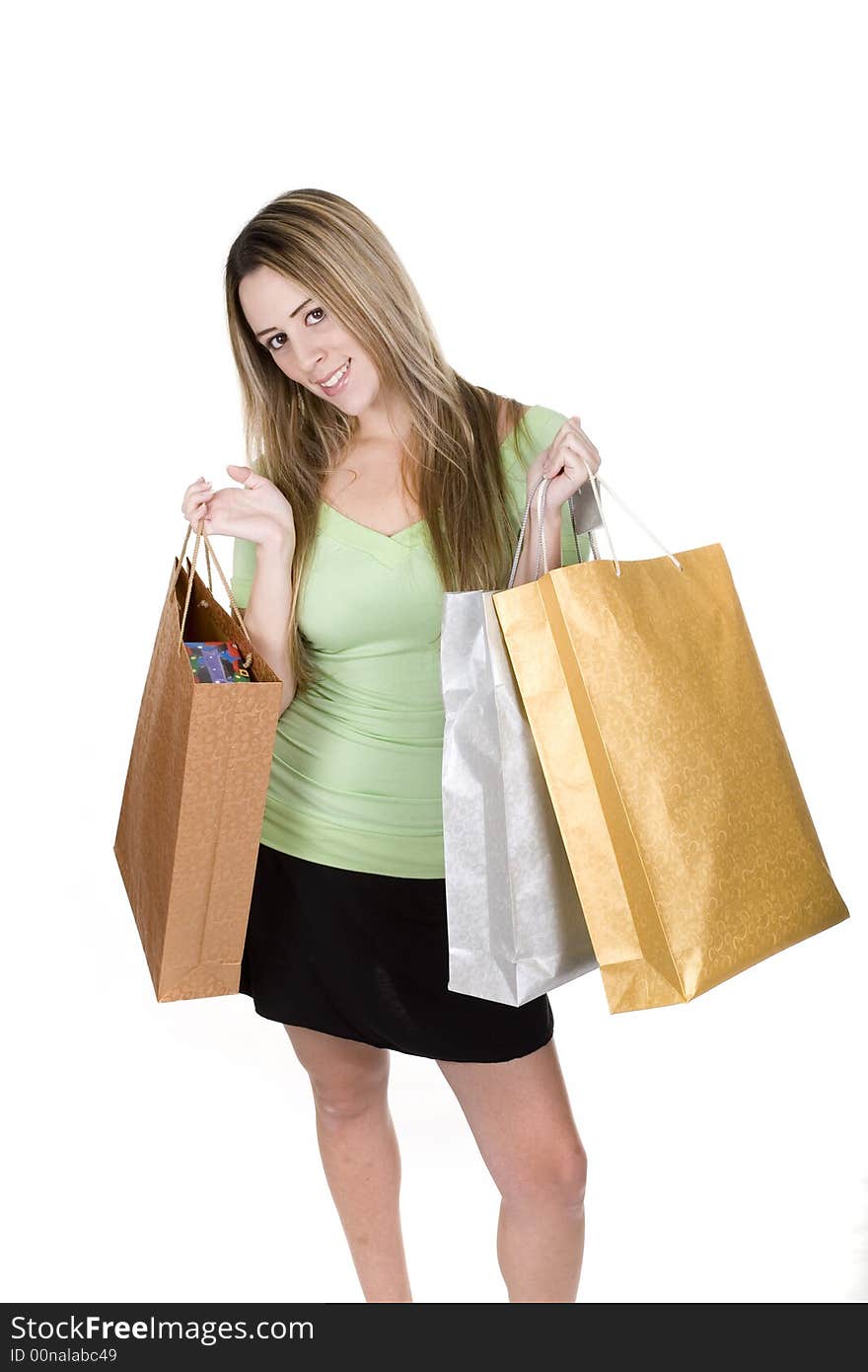 Woman with shopping bags over white background