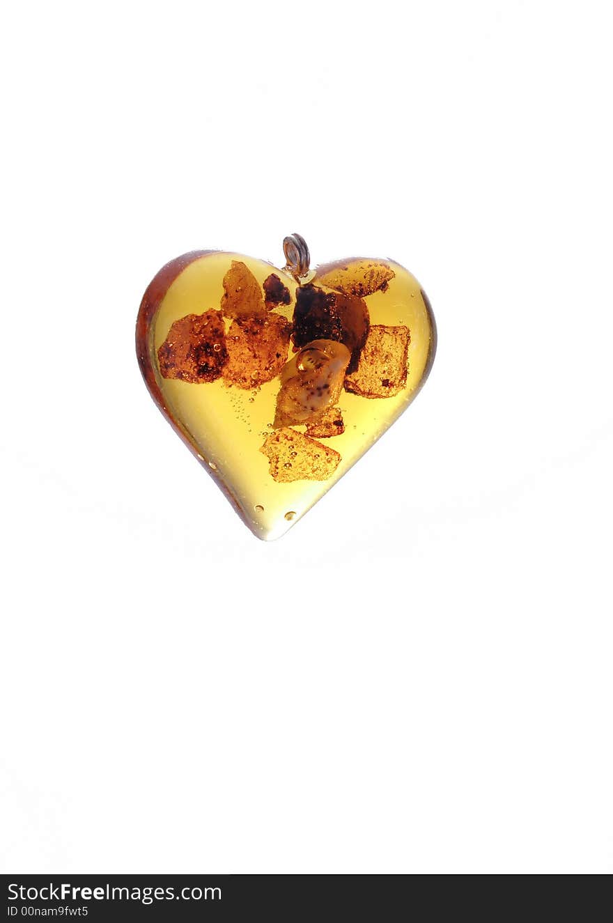 amber heart on the white background