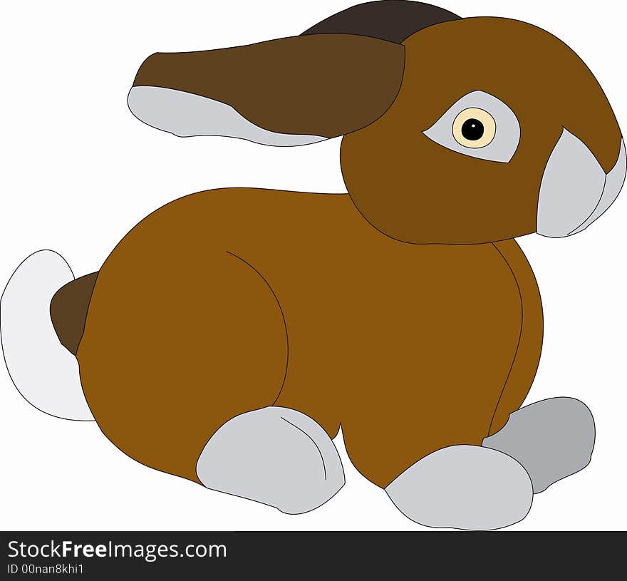 A brown bunny with whitish feat, ears, and tail illustration. A brown bunny with whitish feat, ears, and tail illustration.