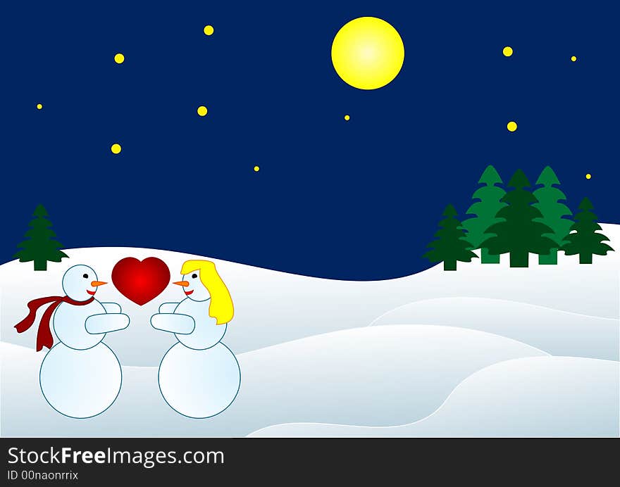 Winter backround with beautiful figures of snowmen in love. Winter backround with beautiful figures of snowmen in love