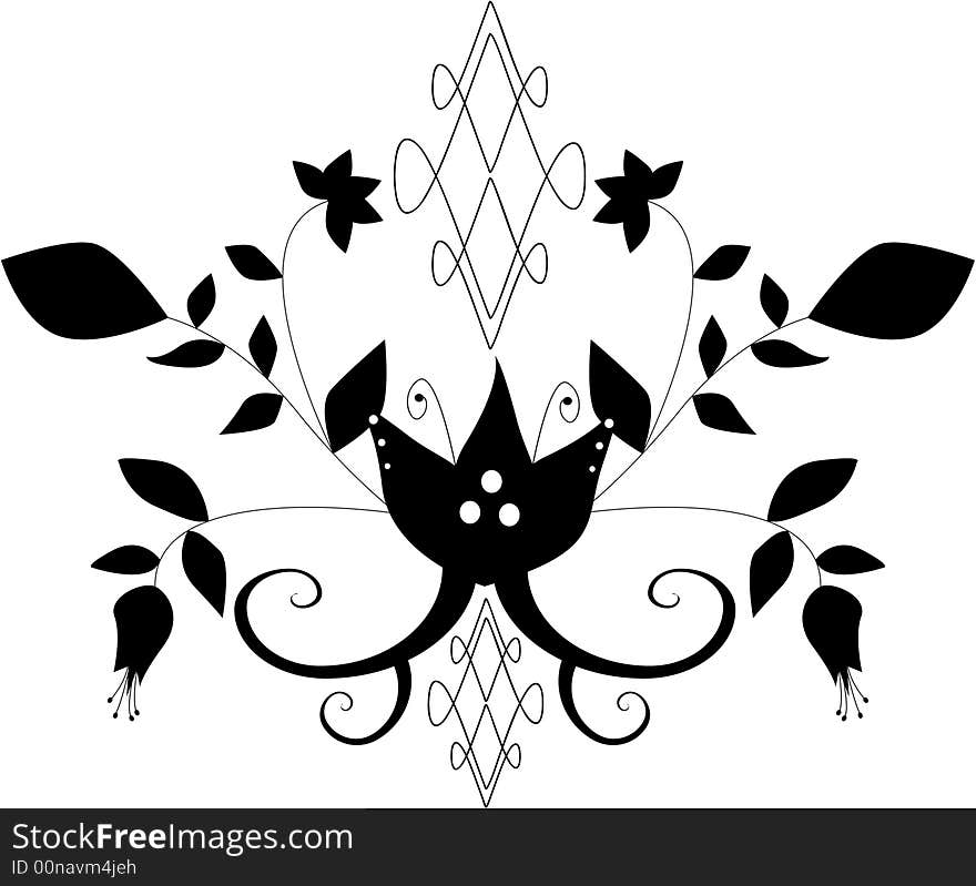 Abstract black floral design ornament