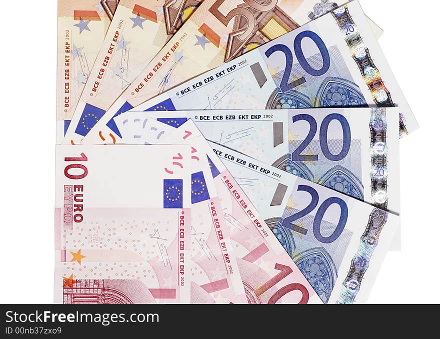 Bunch Of Euro Notes As Fan On A White Background