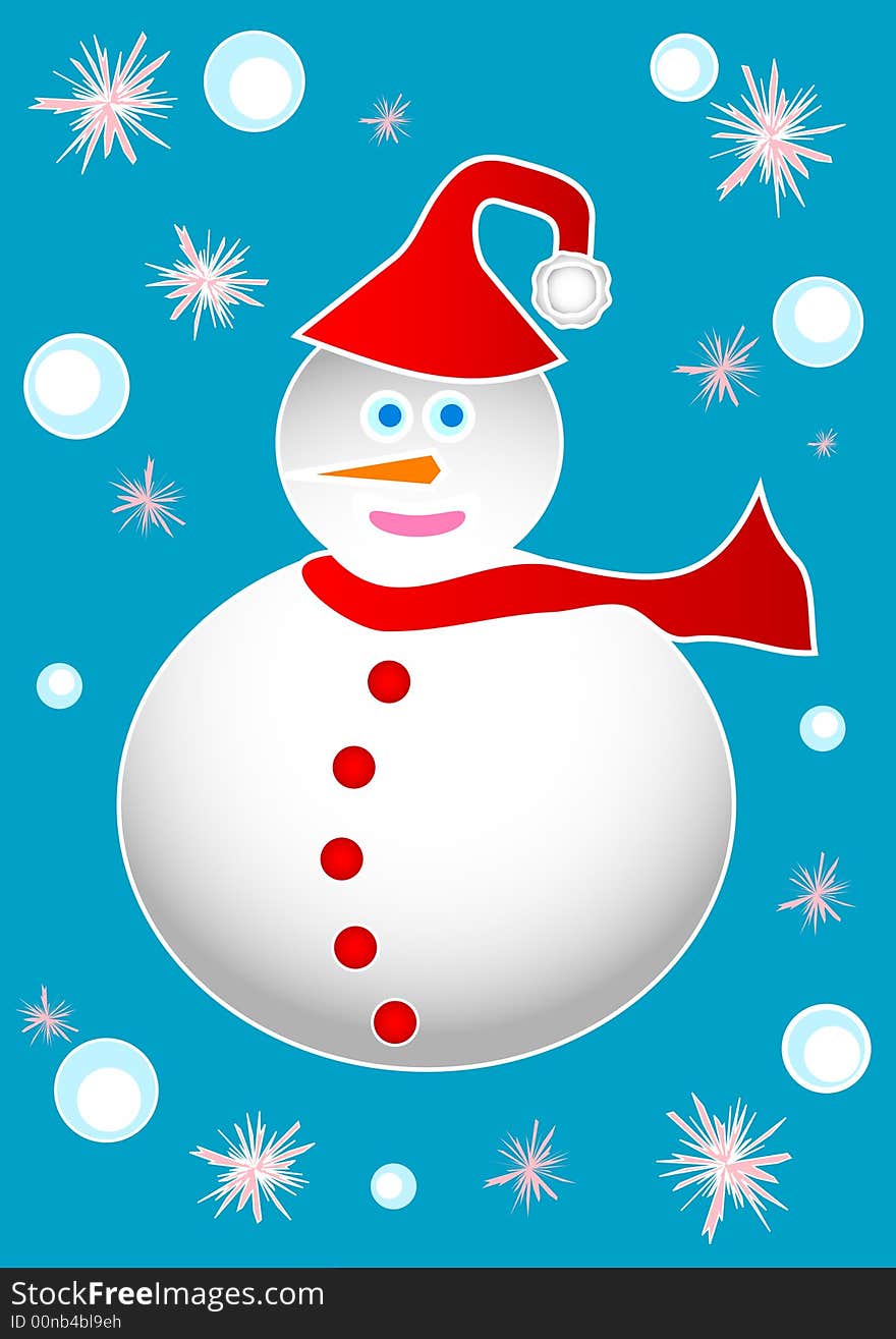 A cute Frosty Snowman with red Santa hat and scarf.