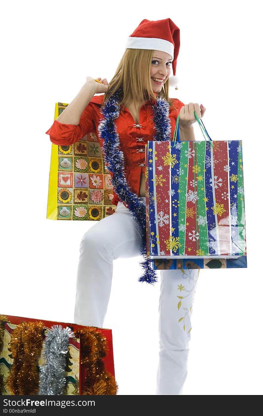 Beautiful woman with christmas decoration on isolated background