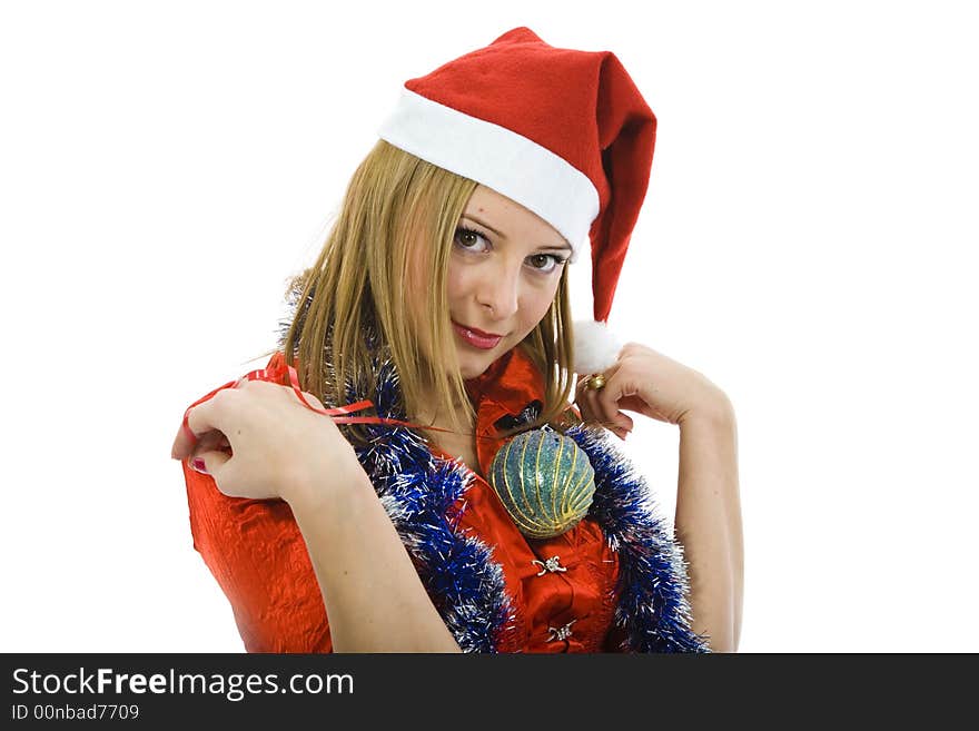 Beautiful woman with christmas decoration on isolated background