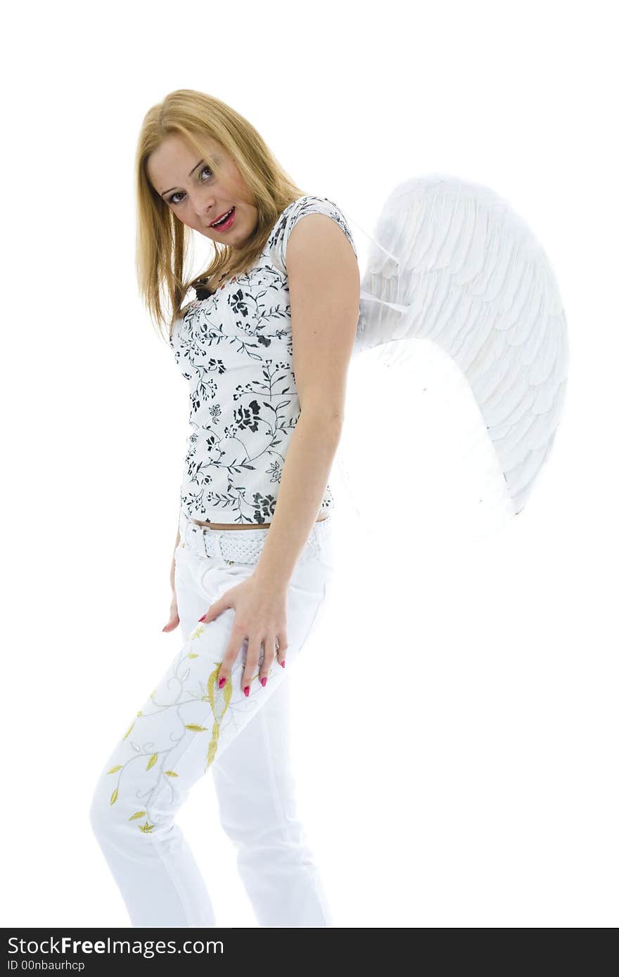 Beautiful woman with wings on isolated background