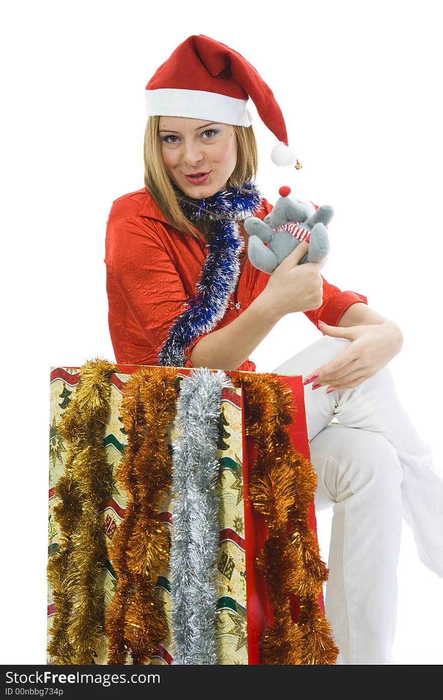 Beautiful woman with christmas decoration on isolated background