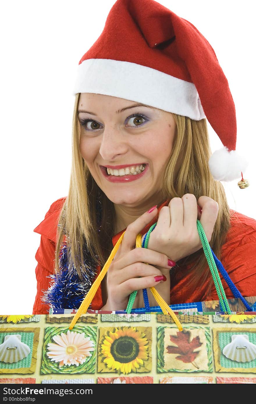 Beautiful woman with christmas decoration on isolated background