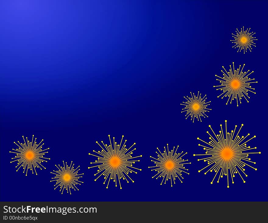 Fireworks / Star decorations on a dark blue background, with very fine space for your own text and/or product. Also nice when rotated 90°. This design can be used for many other purposes than just adds, signs and posters. 
E.g.: Front of greeting cards for a various range of events, for decorations in offices, shops or at home.
Try for instance to print some in double (or approx A3-format) cut the edges and laminate the prints - voila - you got your own exclusive looking designer place mats. Have fun and enjoy the spirit of 'Danish Design' ;-)