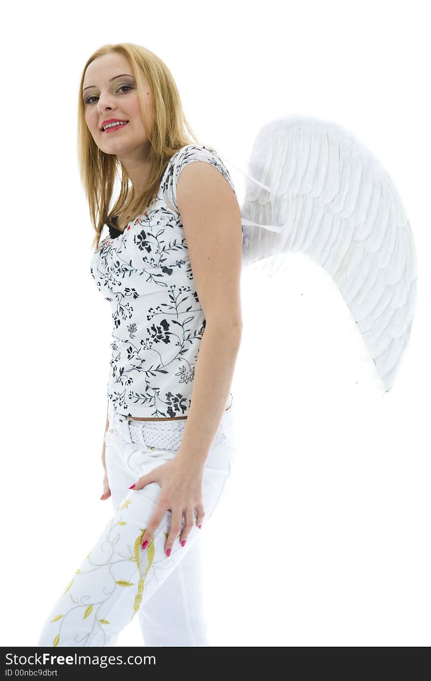 Beautiful woman with wings on isolated background