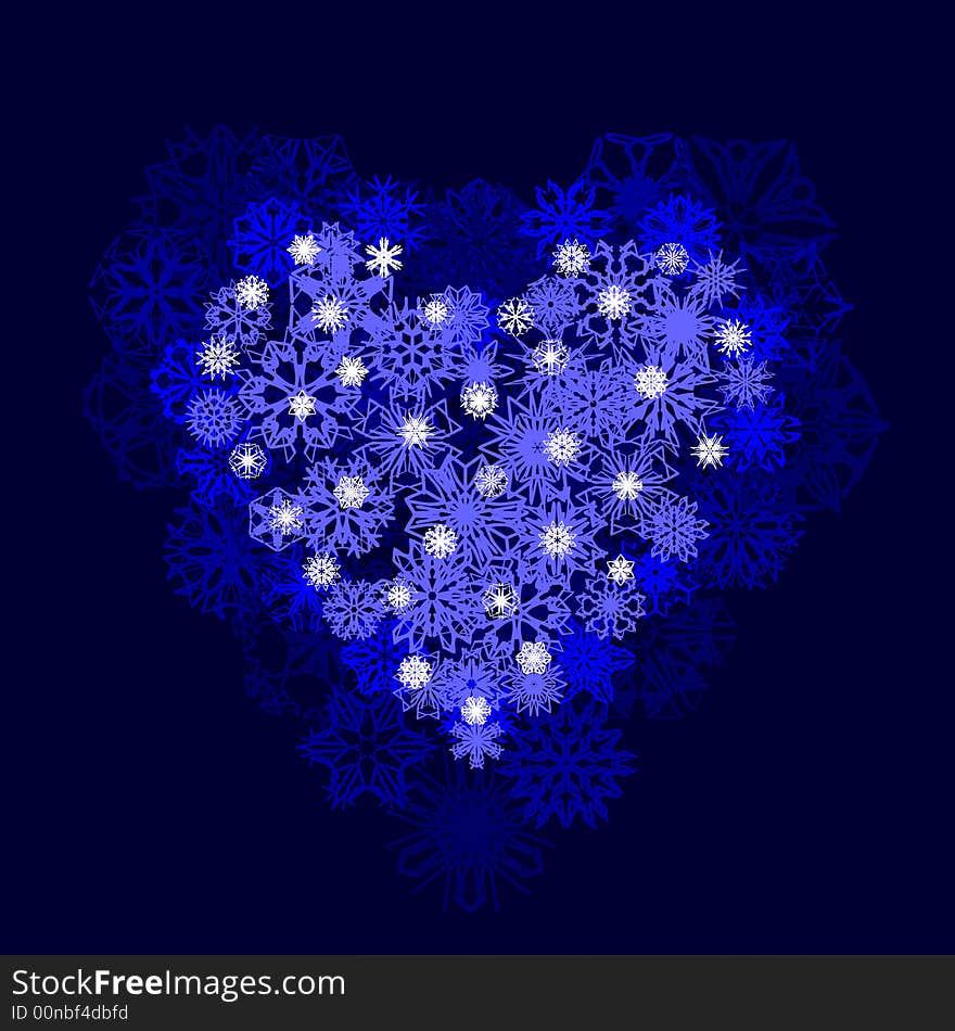 Art heart with snowflakes on blue. Art heart with snowflakes on blue