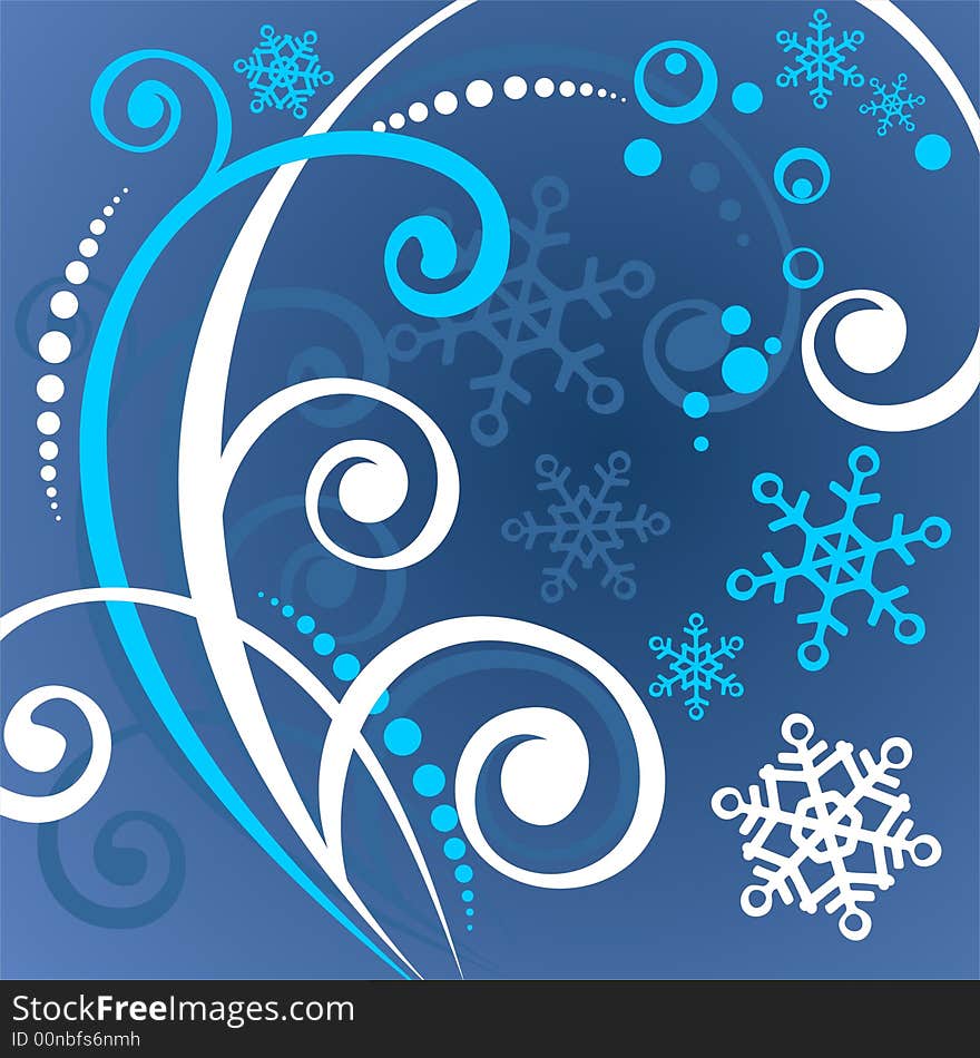 White pattern with snowflakes and curls on a dark blue background. White pattern with snowflakes and curls on a dark blue background.