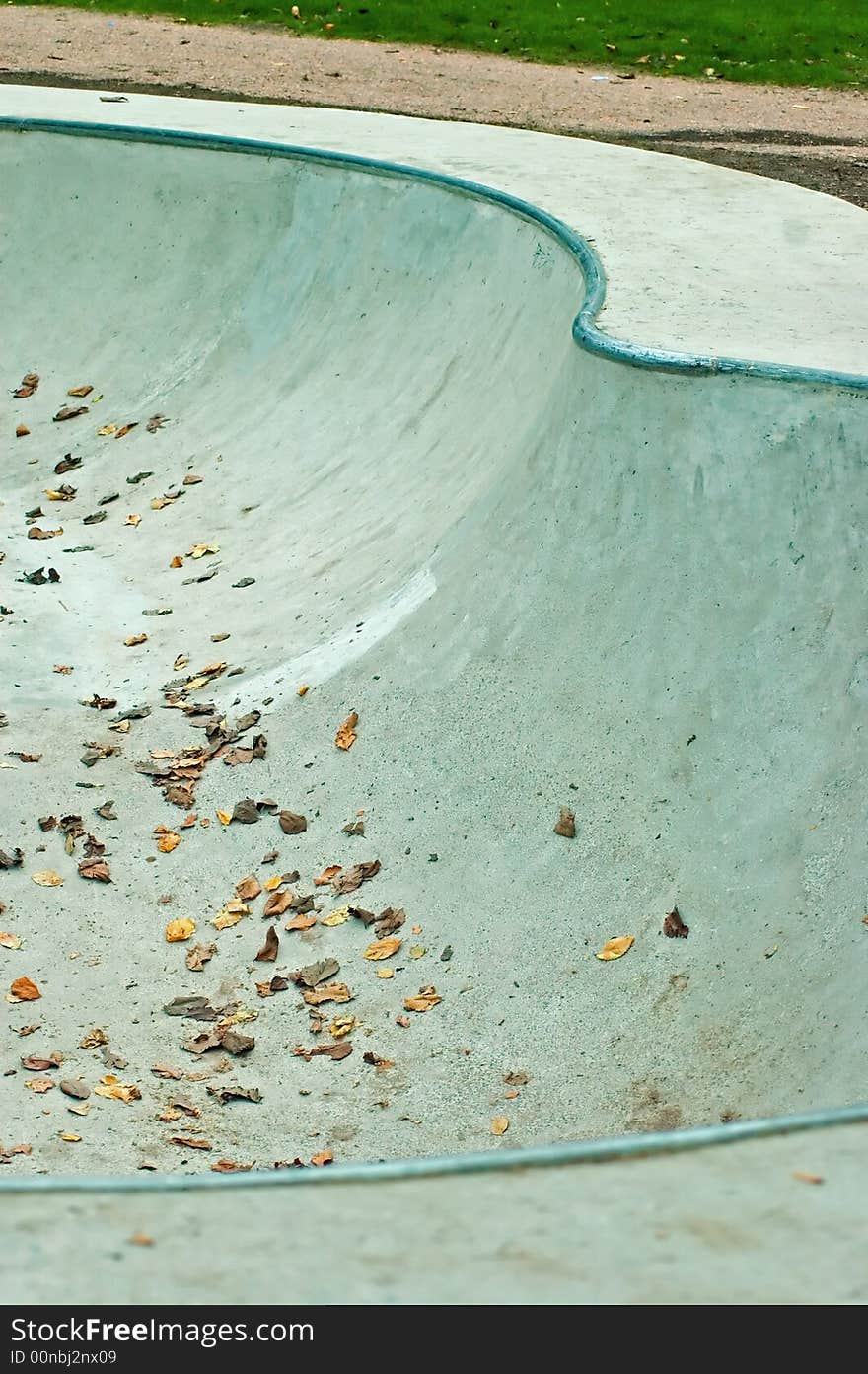 Concrete skate pool in the autumn with leaves