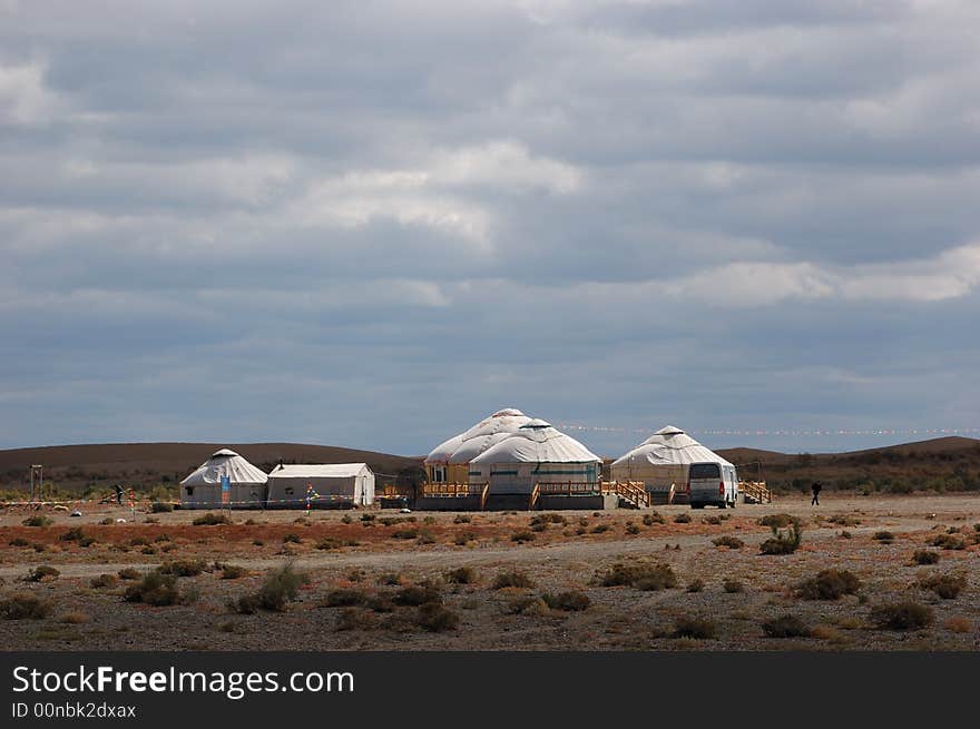 The yurt on the way to the primitive forest of Diversifolious Poplar. The yurt on the way to the primitive forest of Diversifolious Poplar