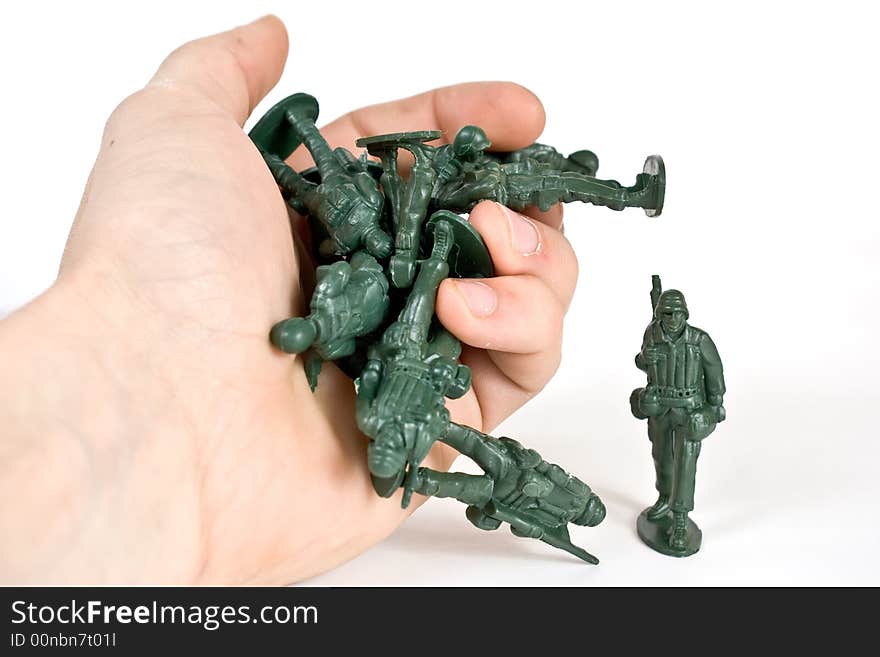 Toy soldier with human hand