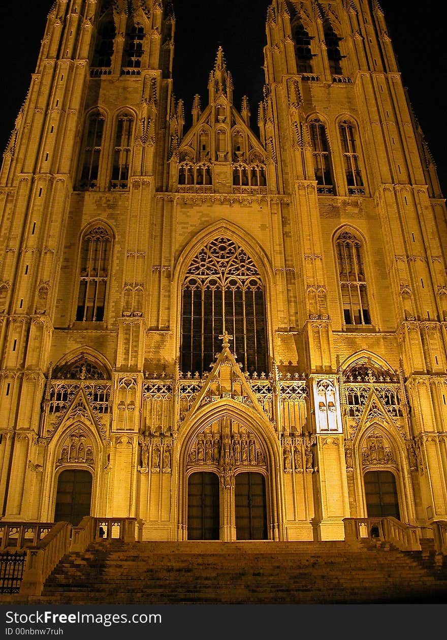 St. Michel Cathedral during night in Brussels.