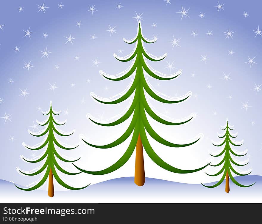 Winter Christmas Tree Scene In Snow