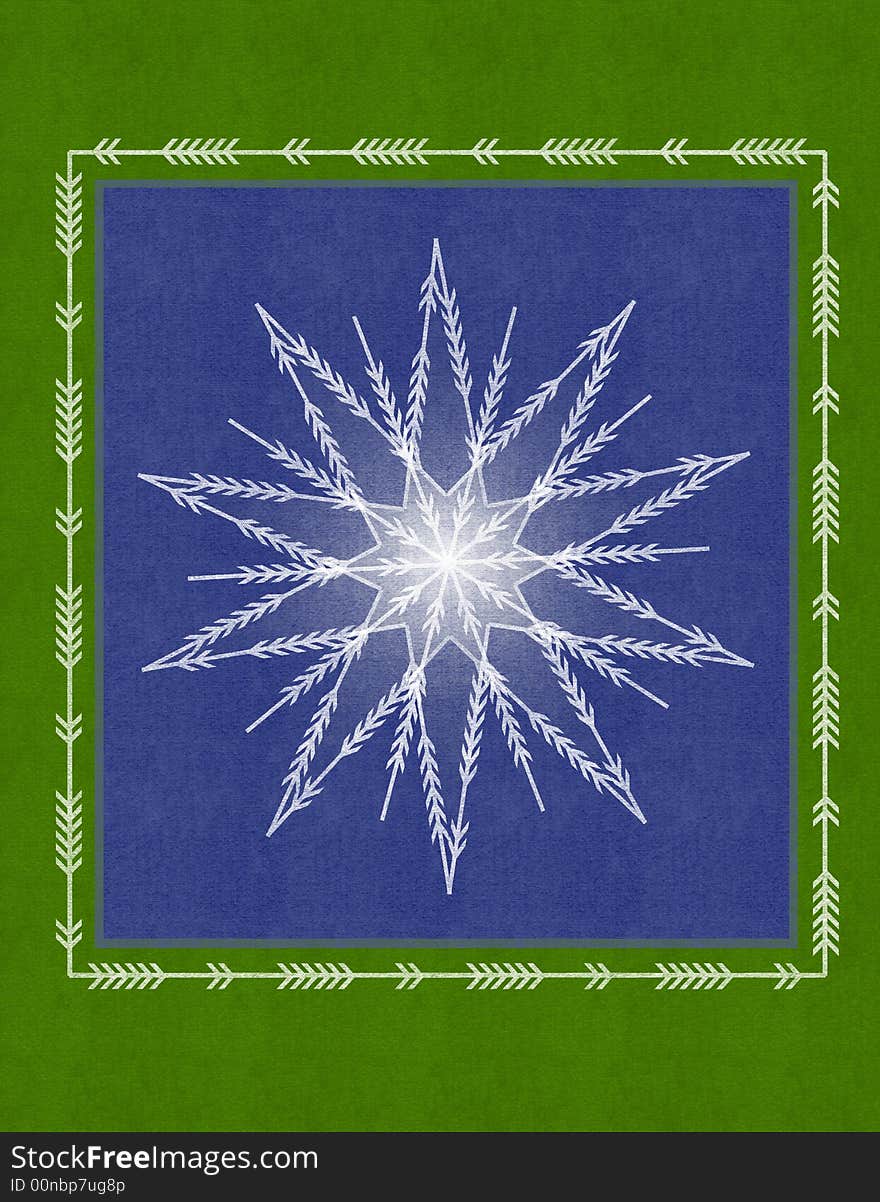 A decorative illustration featuring a snowflake pattern with border in blue and green colors and texture. A decorative illustration featuring a snowflake pattern with border in blue and green colors and texture