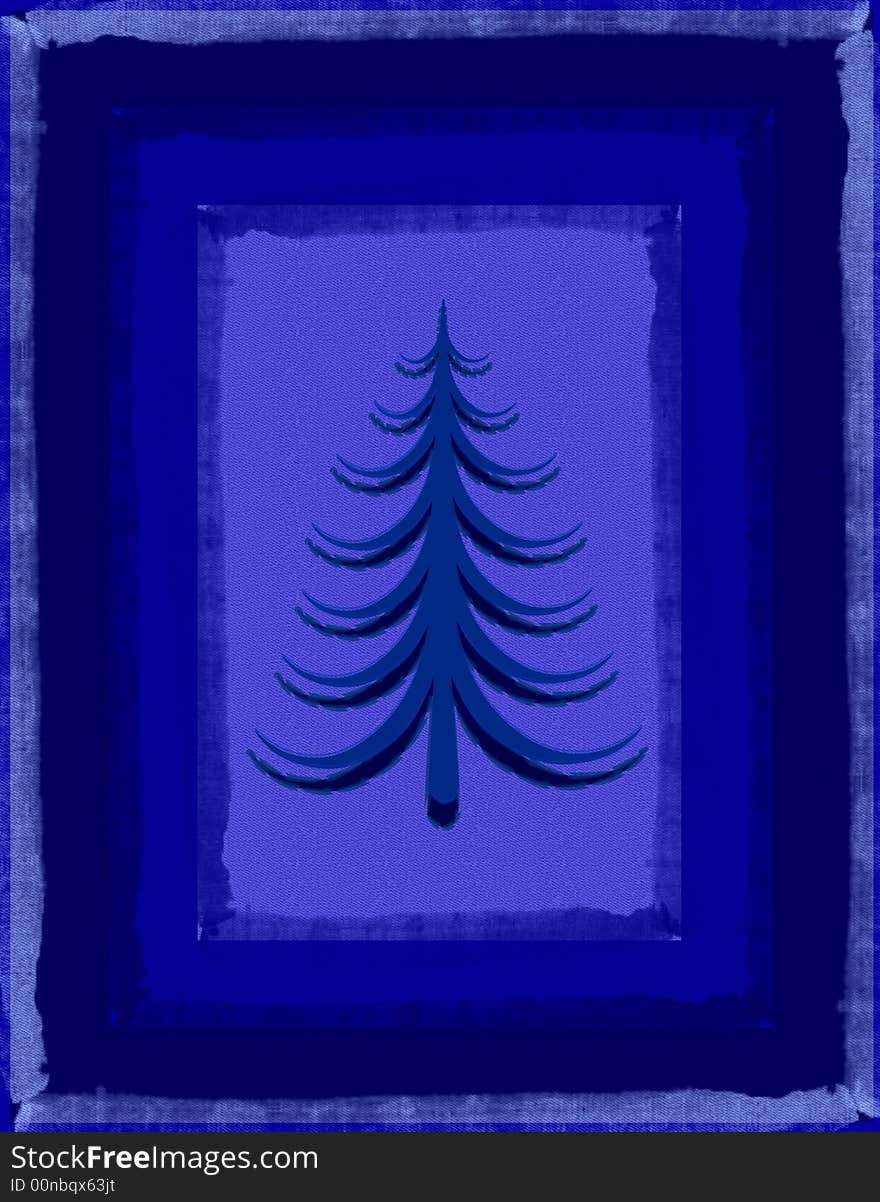 A clip art illustration of a rustic Christmas tree in blue tones. A clip art illustration of a rustic Christmas tree in blue tones