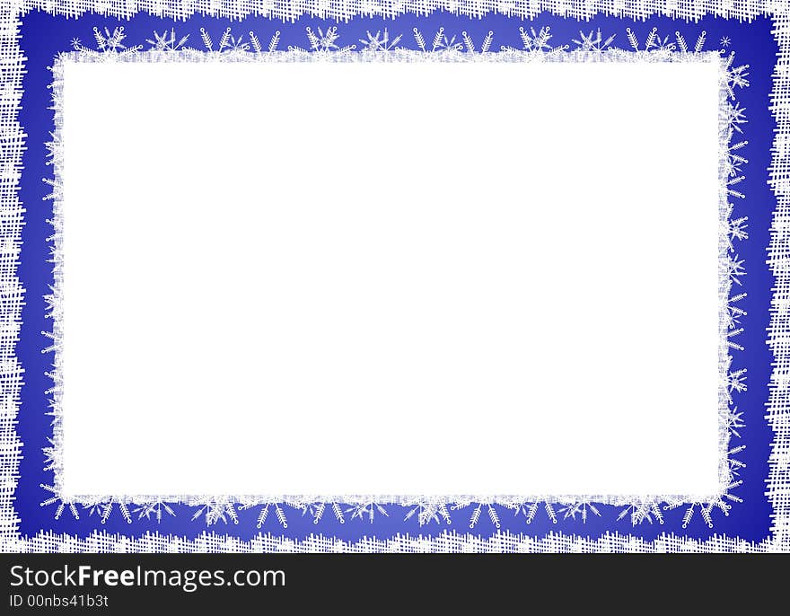 An illustration featuring a thin blue border decoratied with rustic ribbon and snowflakes in white and blue. An illustration featuring a thin blue border decoratied with rustic ribbon and snowflakes in white and blue