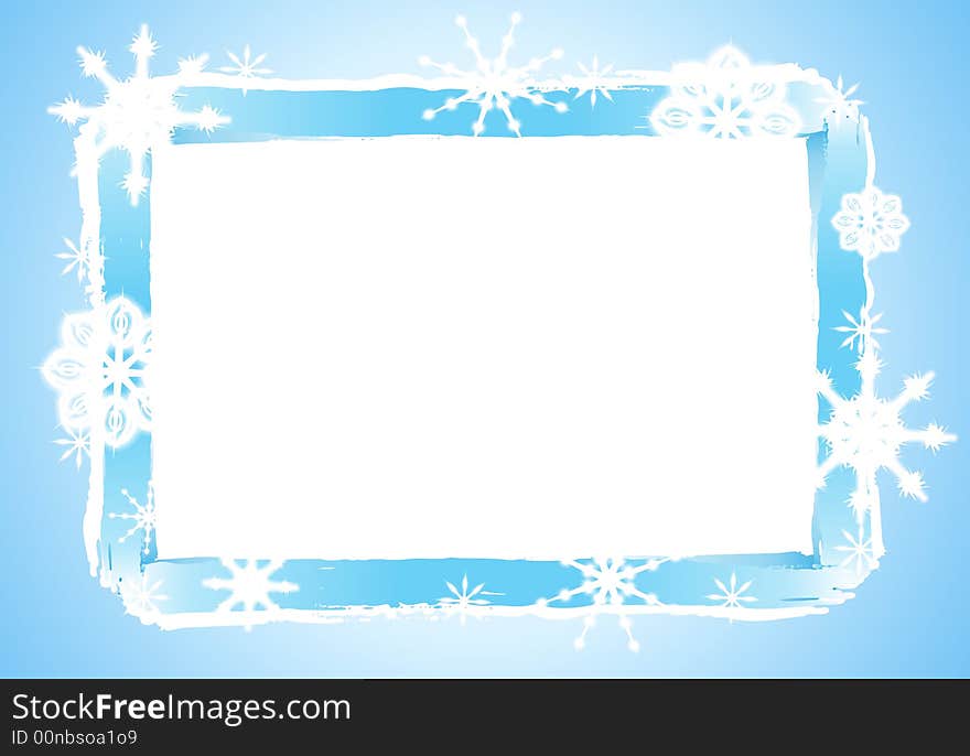 An illustration featuring blue and white rustic border decorated with snowflakes - for use as a frame, border or background. An illustration featuring blue and white rustic border decorated with snowflakes - for use as a frame, border or background