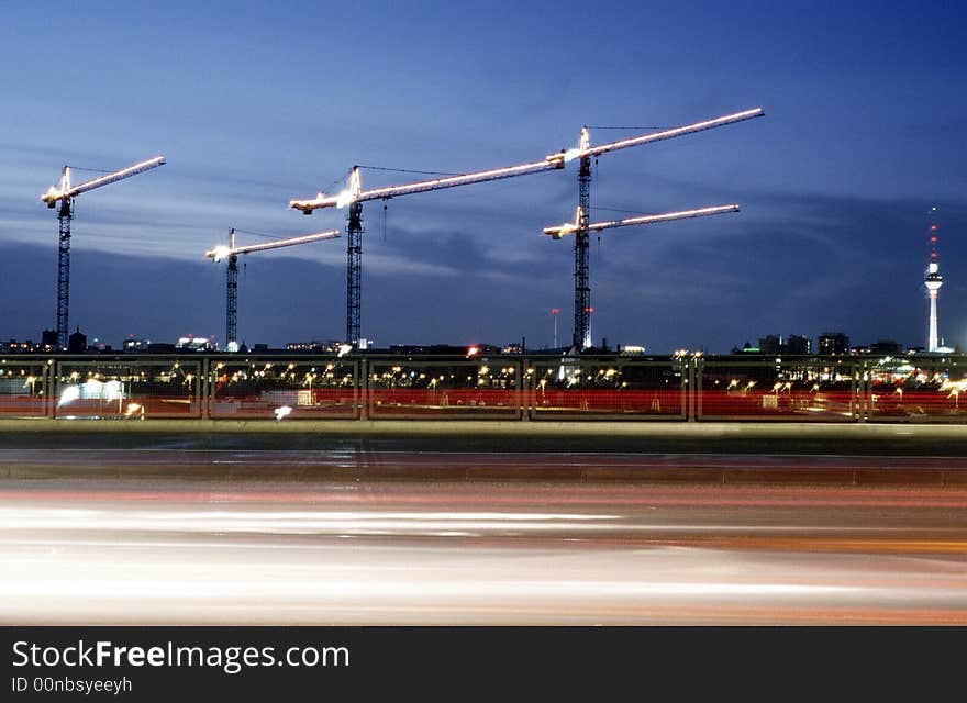 Night traffic in berlin/warschauer strasse. Night traffic in berlin/warschauer strasse