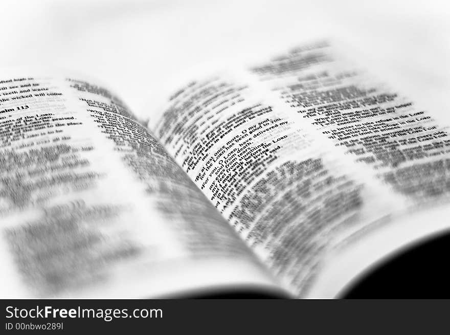 A close-up and high-key image of Biblical text, features a very shallow depth of field. A close-up and high-key image of Biblical text, features a very shallow depth of field.