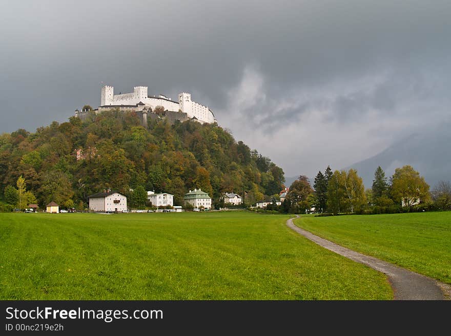 Castle Salzburg in the beautiful valley among Alps, Austria. Castle Salzburg in the beautiful valley among Alps, Austria