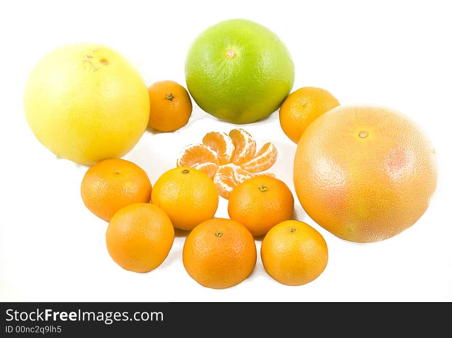 Fresh grapefruits and peeled tangerines